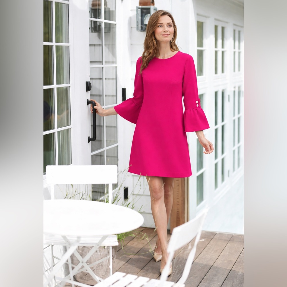 NWT Tyler Boe Sydney Crepe Ruffle Sleeve Dress Pink